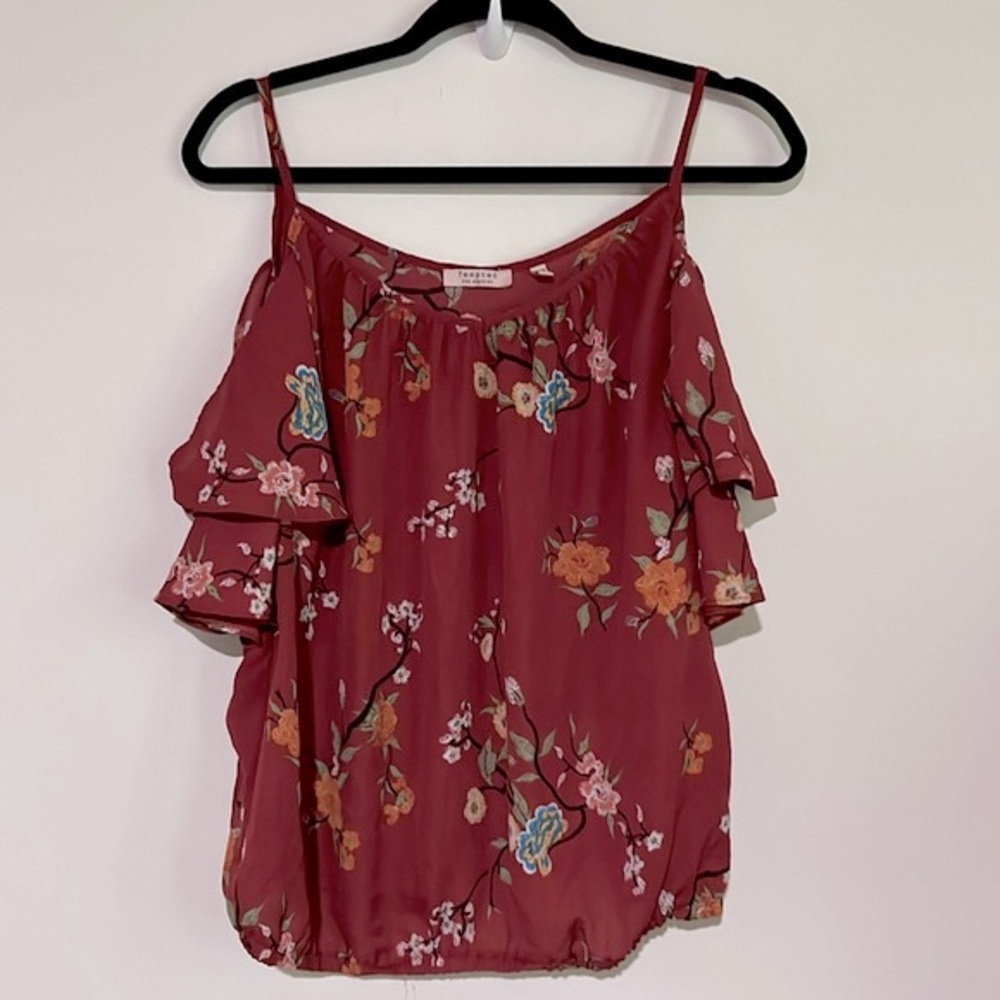 Tempted Los Angeles Cold Shoulder Flutter Sleeve Floral Blouse Size 1X